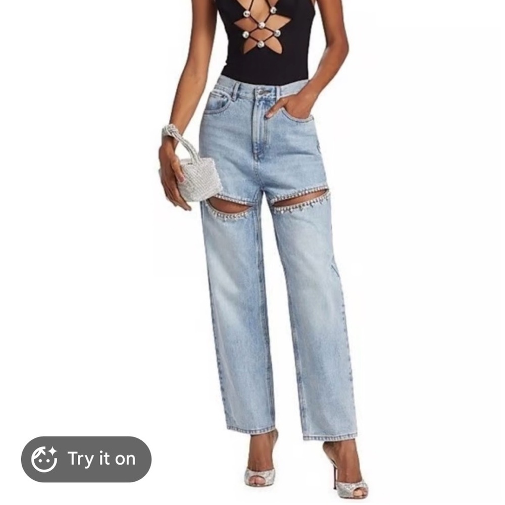 NWT Ronny Kobo Mariah Crystal Embellished Cutout Jeans 26